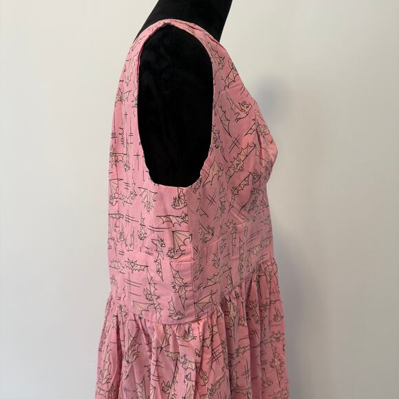 NWT Dapper Day Blushing Bats Pink Cotton Dolce Sleeveless A Line Dress Size XXL - Picture 5 of 14